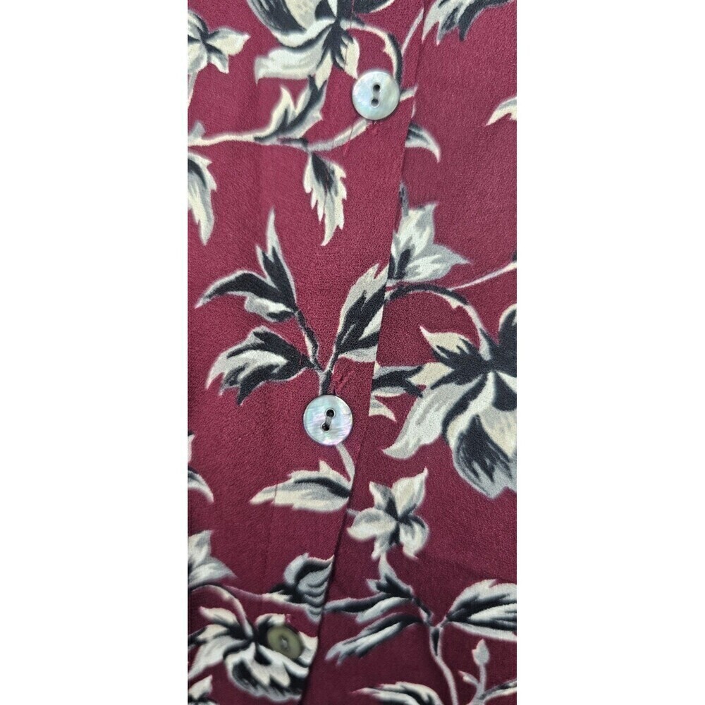 J. Jill Burgundy Floral Long Sleeve Button Up Tunic Pleated Shirt Blouse Size S - Picture 14 of 16